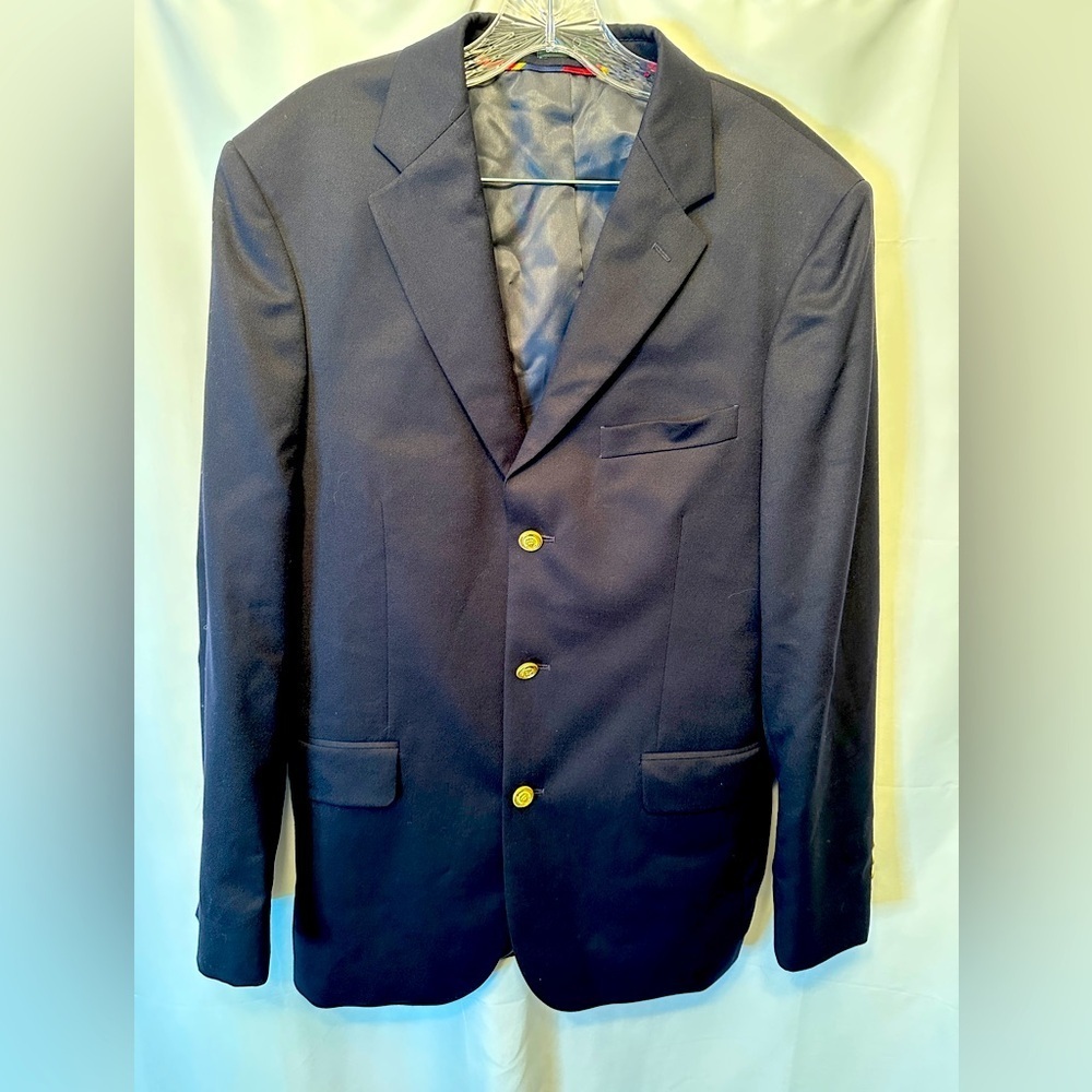 NWT J. Crew Men's Size 40L Gold Button Blazer Black‎ 100% Wool Style 63737